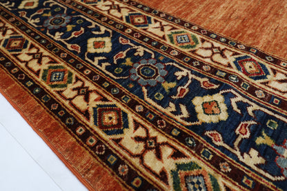 205 x 297 cm | Oriental Geometric Orange Afghan Tribal Hand Knotted Wool Carpet