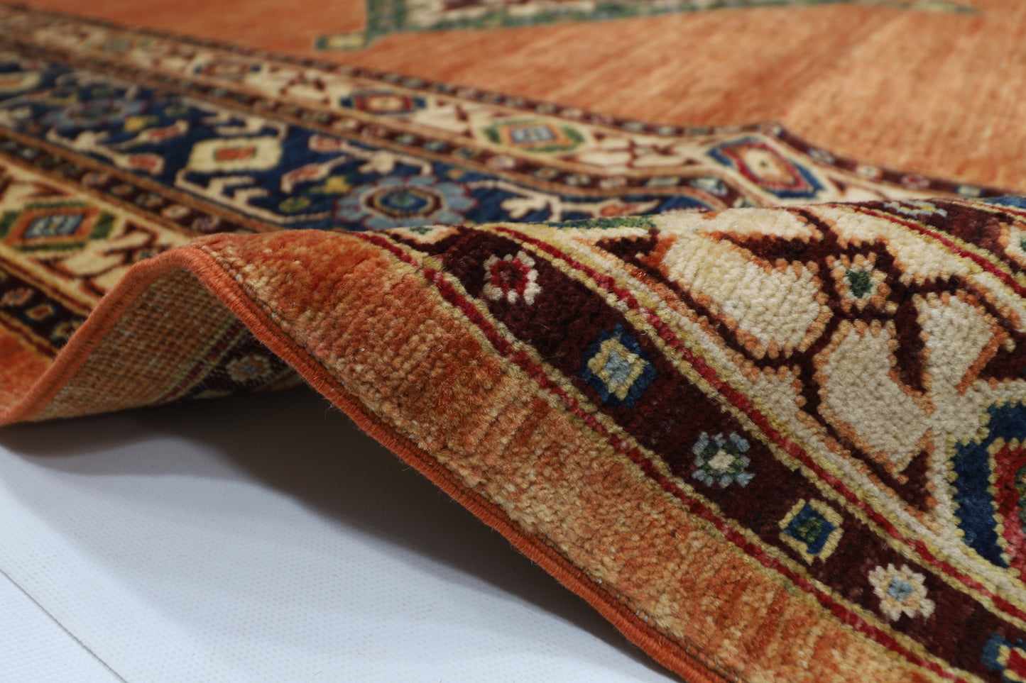 205 x 297 cm | Oriental Geometric Orange Afghan Tribal Hand Knotted Wool Carpet