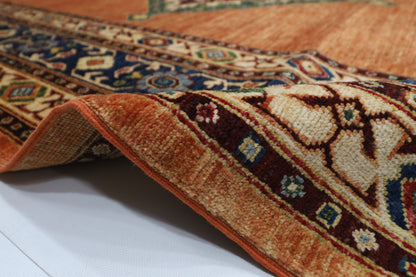 205 x 297 cm | Oriental Geometric Orange Afghan Tribal Hand Knotted Wool Carpet
