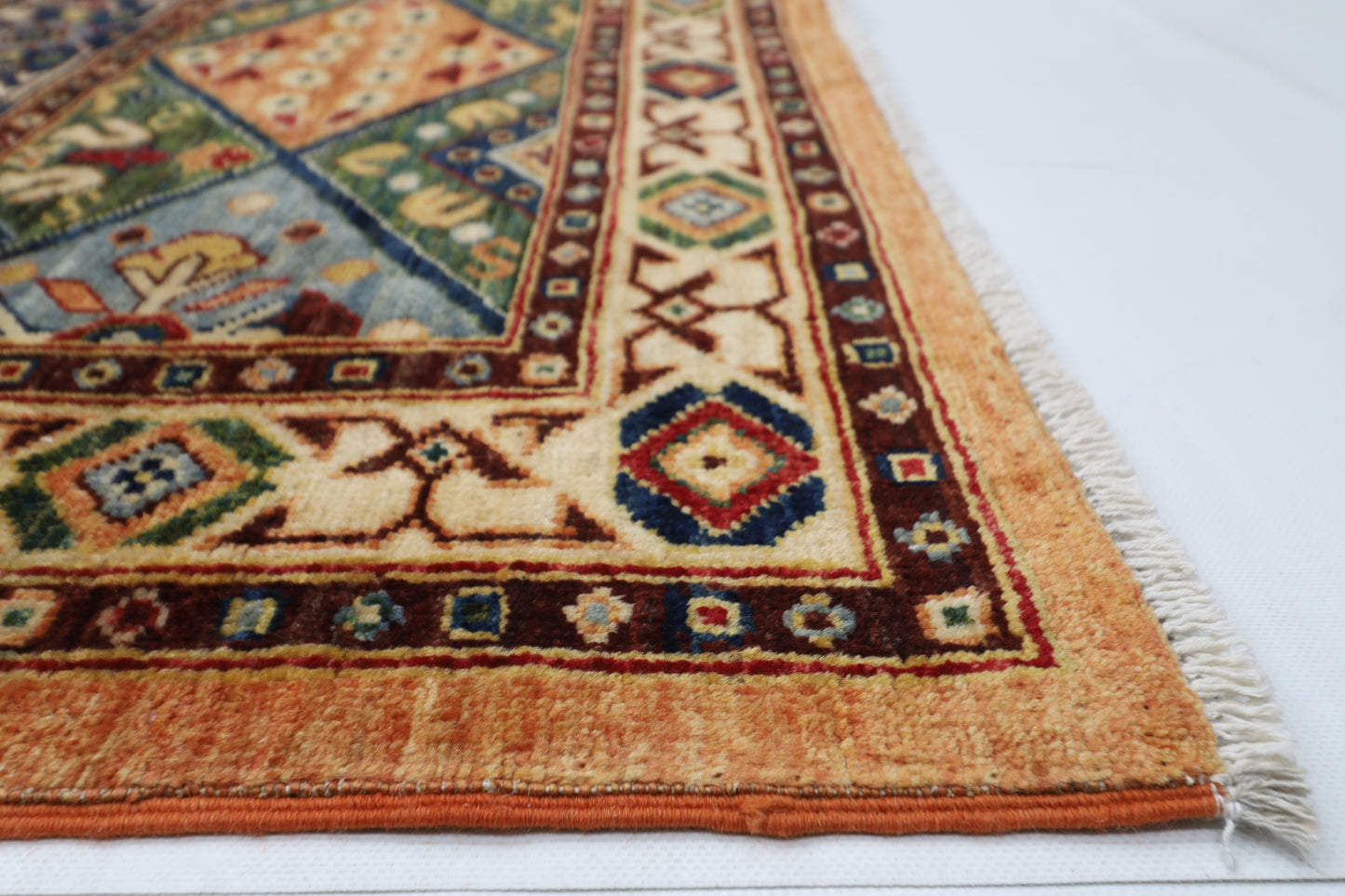 205 x 297 cm | Oriental Geometric Orange Afghan Tribal Hand Knotted Wool Carpet