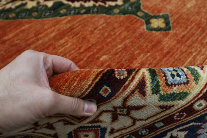205 x 297 cm | Oriental Geometric Orange Afghan Tribal Hand Knotted Wool Carpet