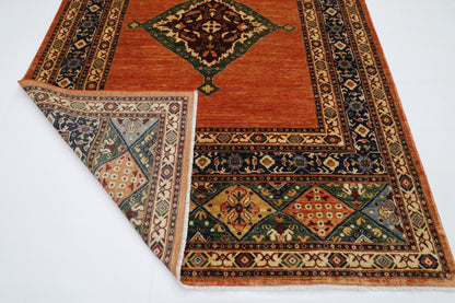205 x 297 cm | Oriental Geometric Orange Afghan Tribal Hand Knotted Wool Carpet