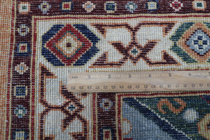 205 x 297 cm | Oriental Geometric Orange Afghan Tribal Hand Knotted Wool Carpet