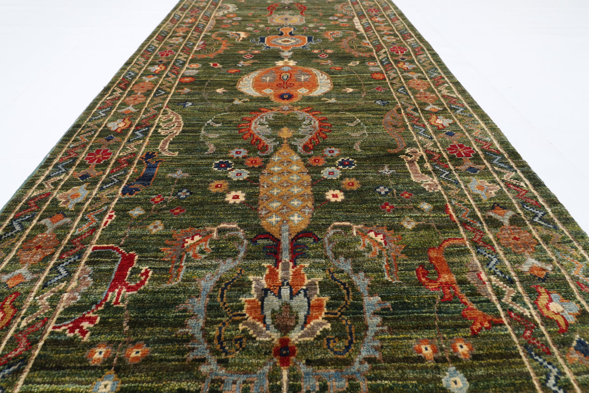 76 x 301 cm | 2'6 x 9'11 Ft Green Afghan Carpet