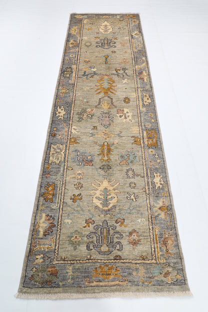 85 x 285 cm | Hand Knotted Runner Gray Oushak Afghan Carpet