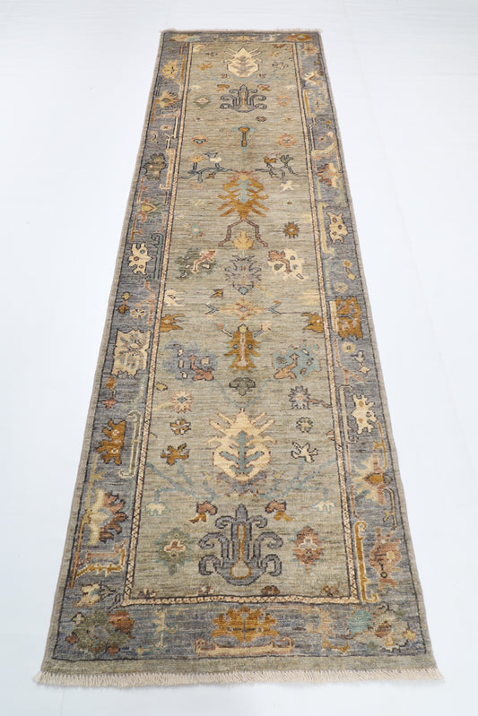 85 x 285 cm | Hand Knotted Runner Gray Oushak Afghan Carpet
