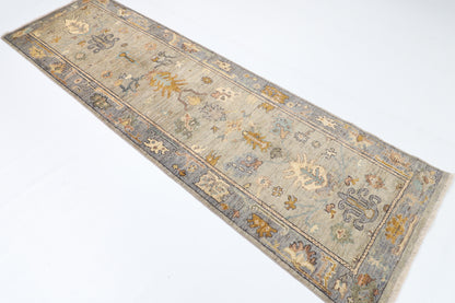 85 x 285 cm | Hand Knotted Runner Gray Oushak Afghan Carpet