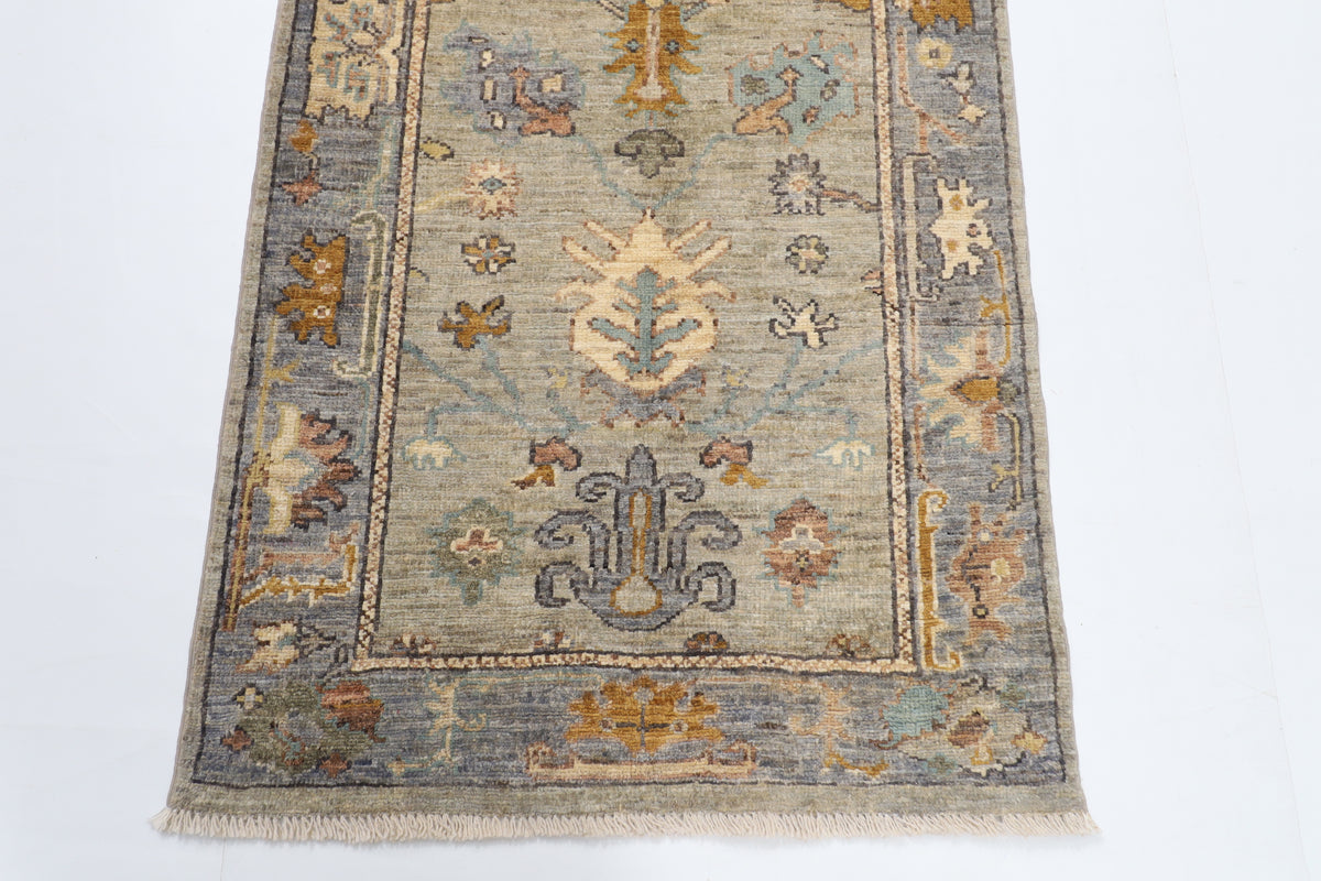 85 x 285 cm | Hand Knotted Runner Gray Oushak Afghan Carpet