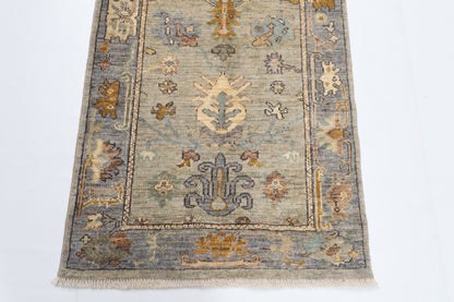 85 x 285 cm | Hand Knotted Runner Gray Oushak Afghan Carpet