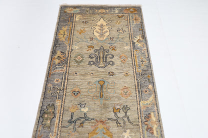 85 x 285 cm | Hand Knotted Runner Gray Oushak Afghan Carpet