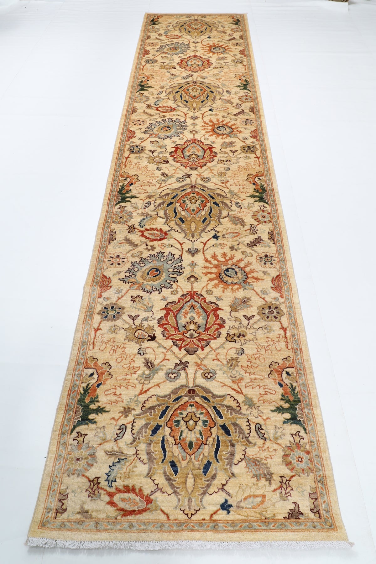 96 x 397 cm | Hand Knotted Runner Floral Afghan Carpet