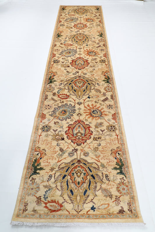 96 x 397 cm | Hand Knotted Runner Floral Afghan Carpet