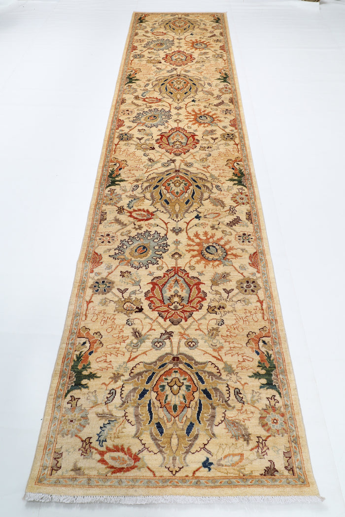 96 x 397 cm | Hand Knotted Runner Floral Afghan Carpet