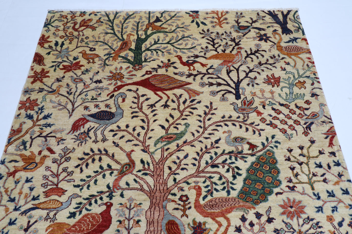 156 x 197 cm | Oriental Birds beige Afghan Tribal Hand Knotted Wool Carpet
