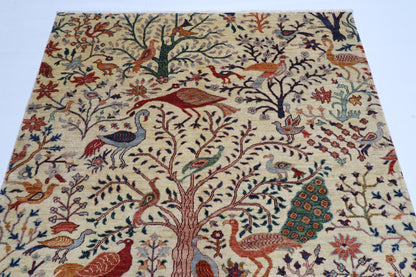 156 x 197 cm | Oriental Birds beige Afghan Tribal Hand Knotted Wool Carpet