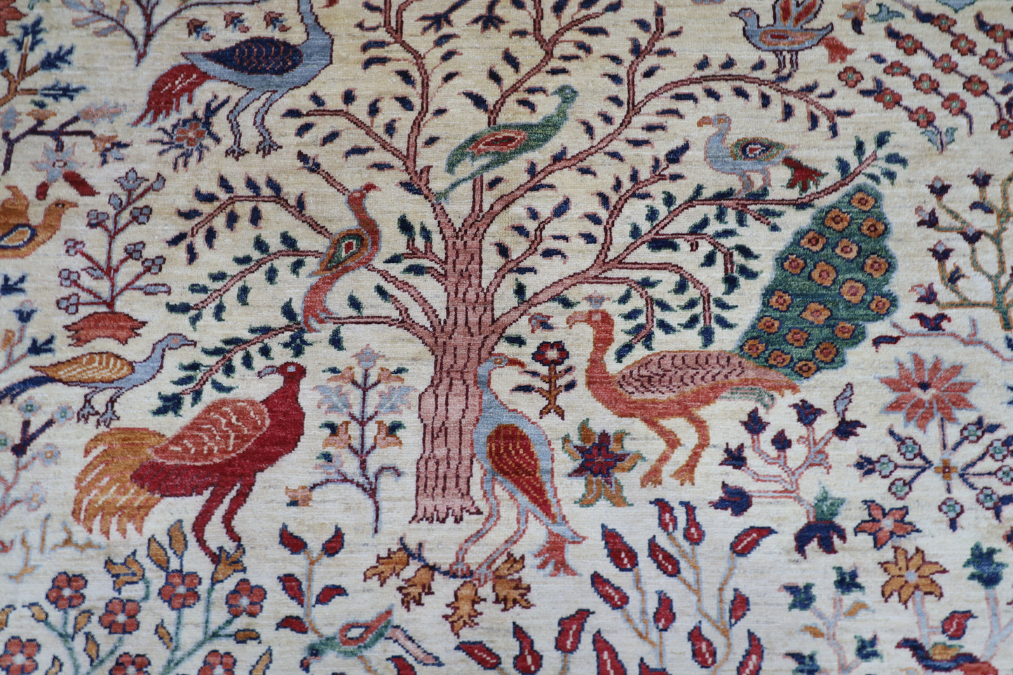 156 x 197 cm | Oriental Birds beige Afghan Tribal Hand Knotted Wool Carpet