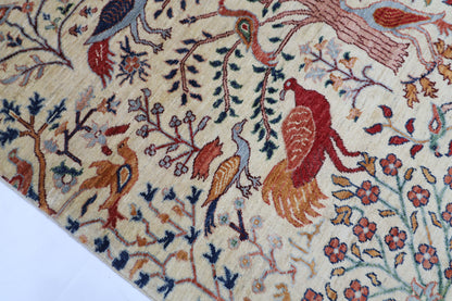 156 x 197 cm | Oriental Birds beige Afghan Tribal Hand Knotted Wool Carpet