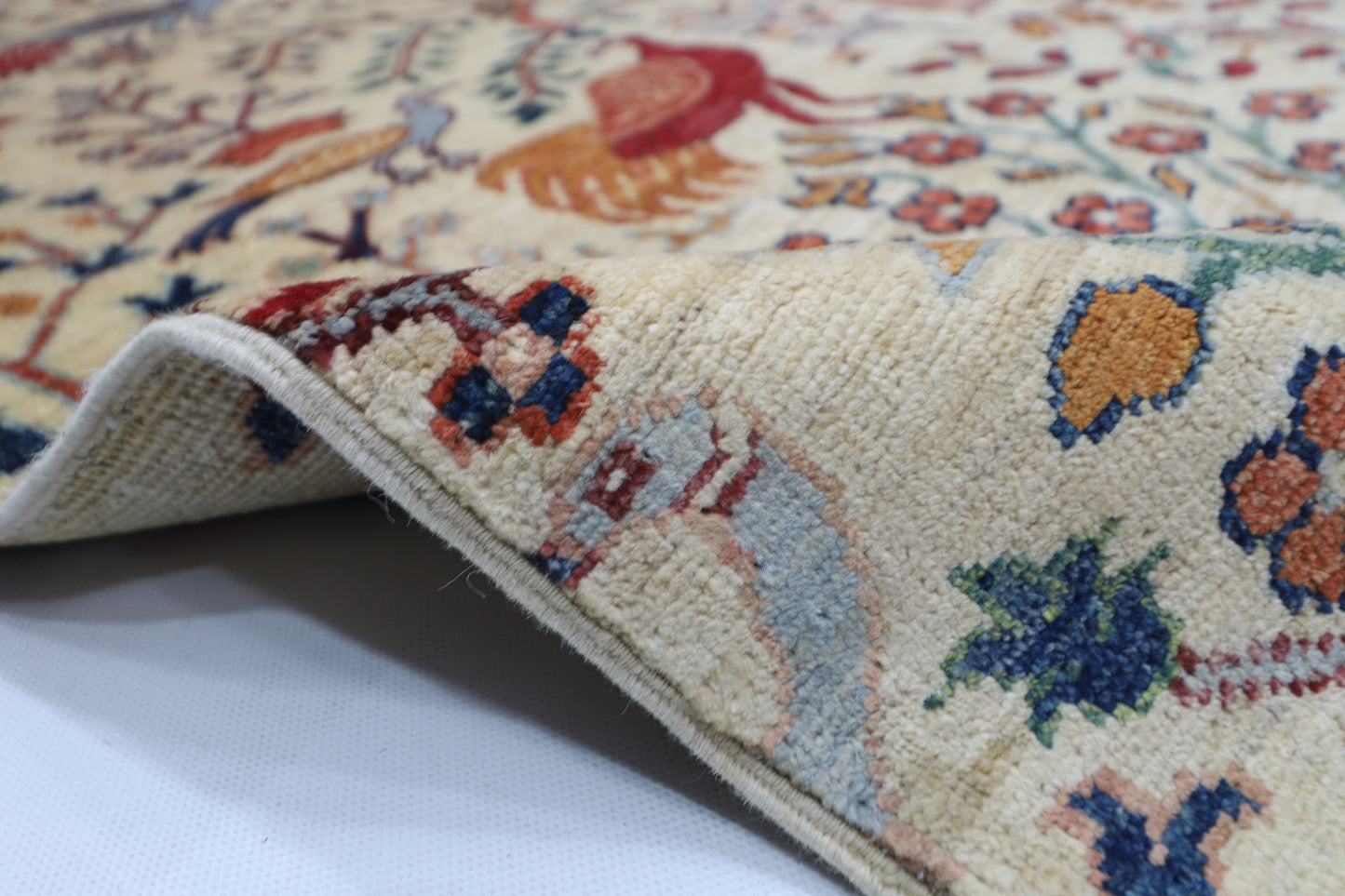 156 x 197 cm | Oriental Birds beige Afghan Tribal Hand Knotted Wool Carpet