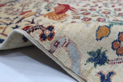 156 x 197 cm | Oriental Birds beige Afghan Tribal Hand Knotted Wool Carpet