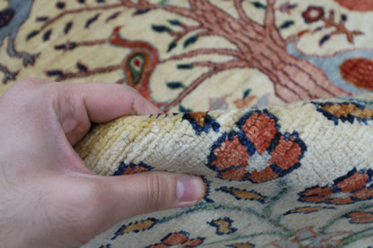 156 x 197 cm | Oriental Birds beige Afghan Tribal Hand Knotted Wool Carpet