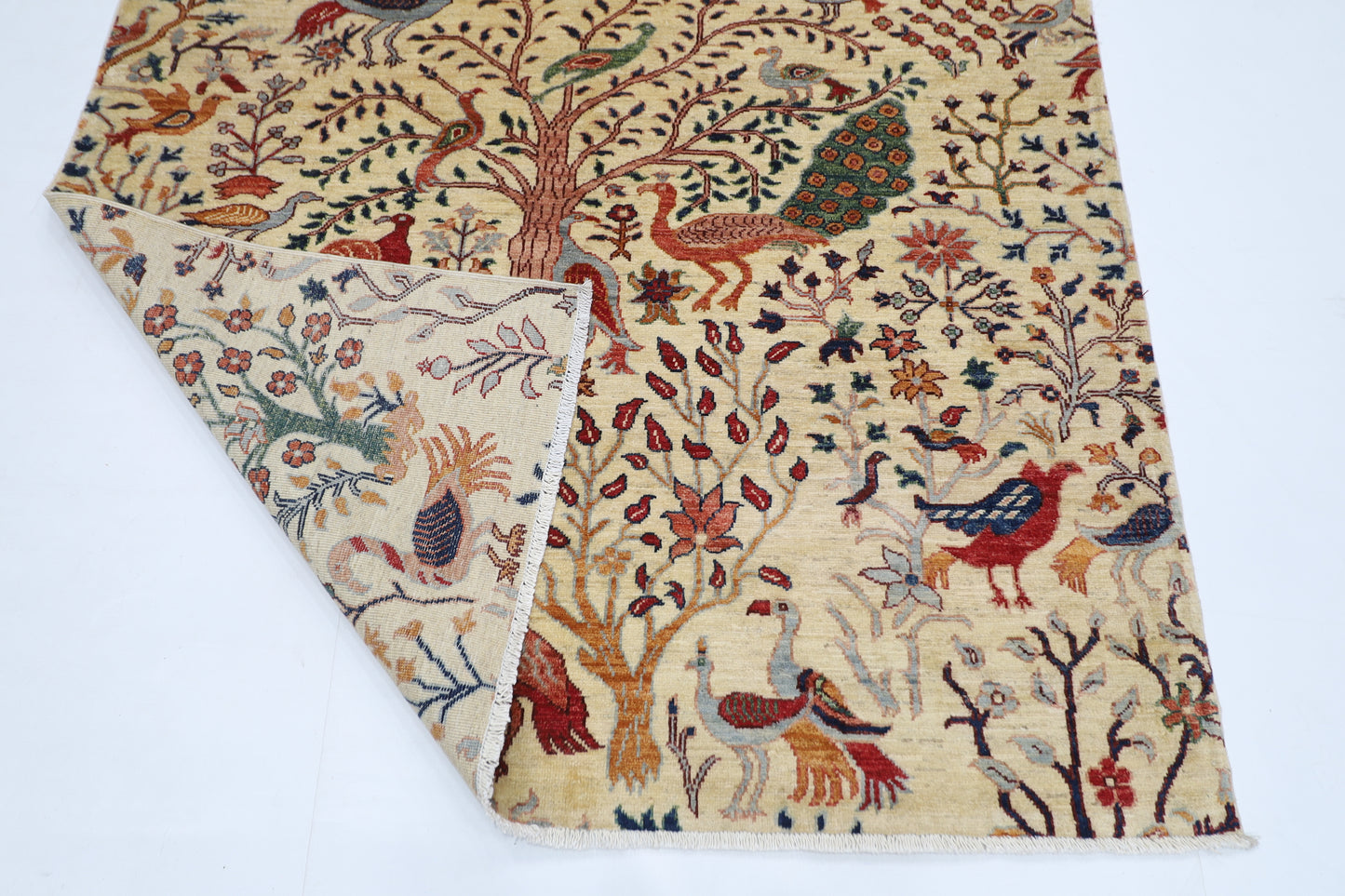 156 x 197 cm | Oriental Birds beige Afghan Tribal Hand Knotted Wool Carpet