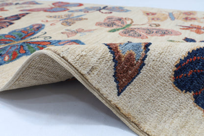 82 x 303 cm | Hand Knotted Runner Floral Butterfly Afghan Carpet