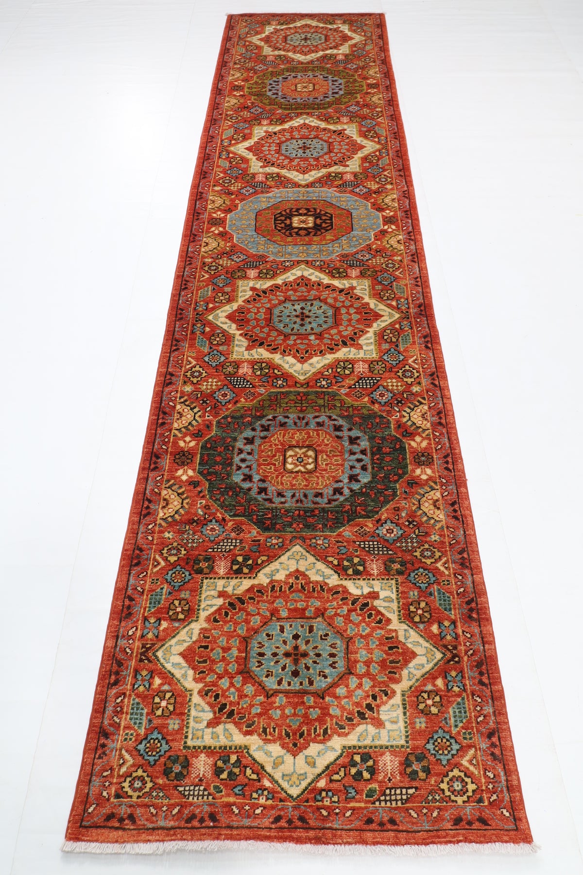 82 x 356 cm | Hand Knotted Runner Mamluk Orange Afghan Carpet