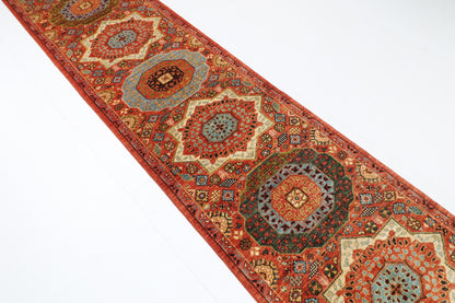 82 x 356 cm | Hand Knotted Runner Mamluk Orange Afghan Carpet