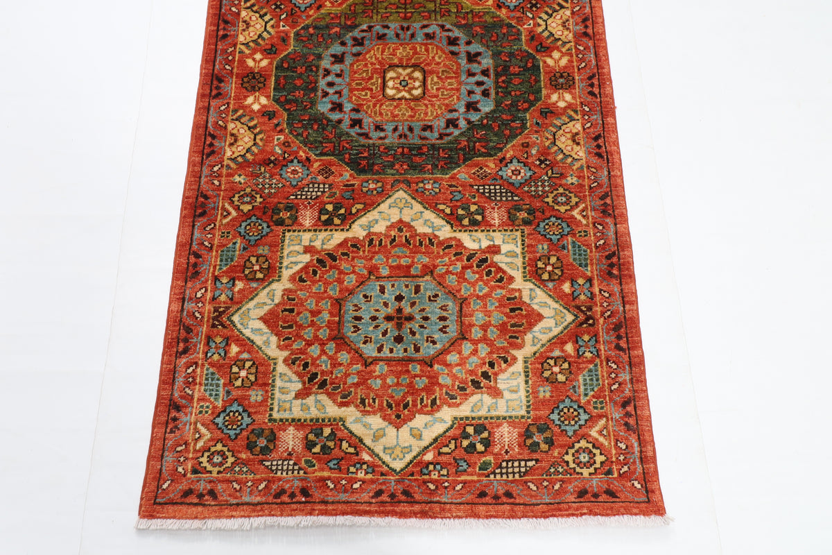 82 x 356 cm | Hand Knotted Runner Mamluk Orange Afghan Carpet