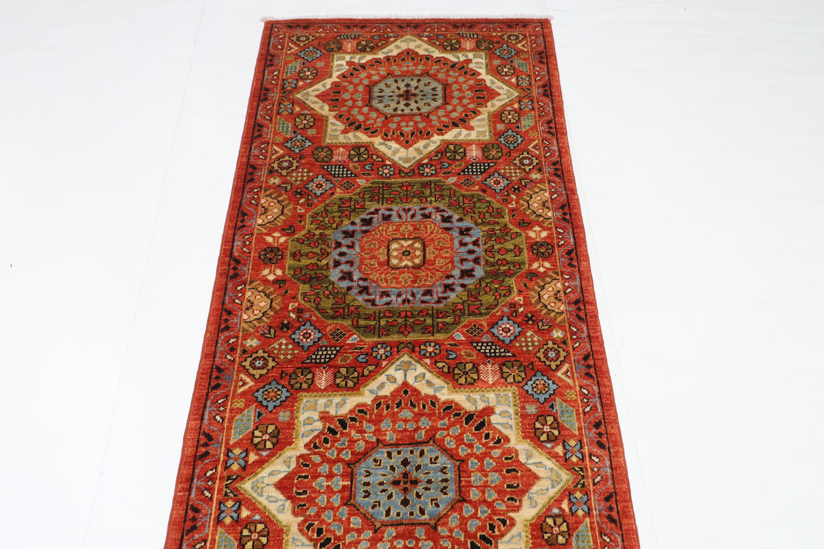 82 x 356 cm | Hand Knotted Runner Mamluk Orange Afghan Carpet