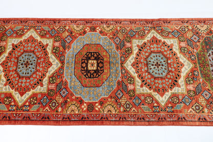 82 x 356 cm | Hand Knotted Runner Mamluk Orange Afghan Carpet