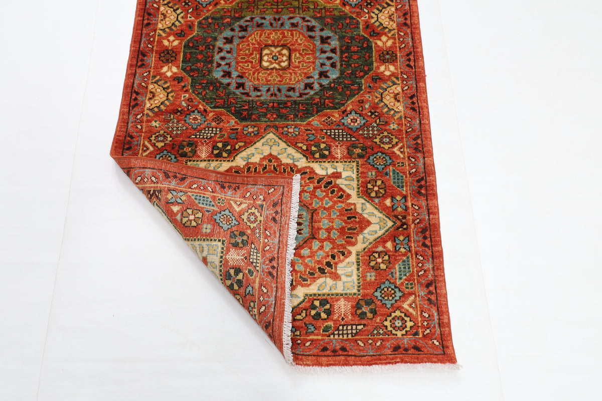 82 x 356 cm | Hand Knotted Runner Mamluk Orange Afghan Carpet