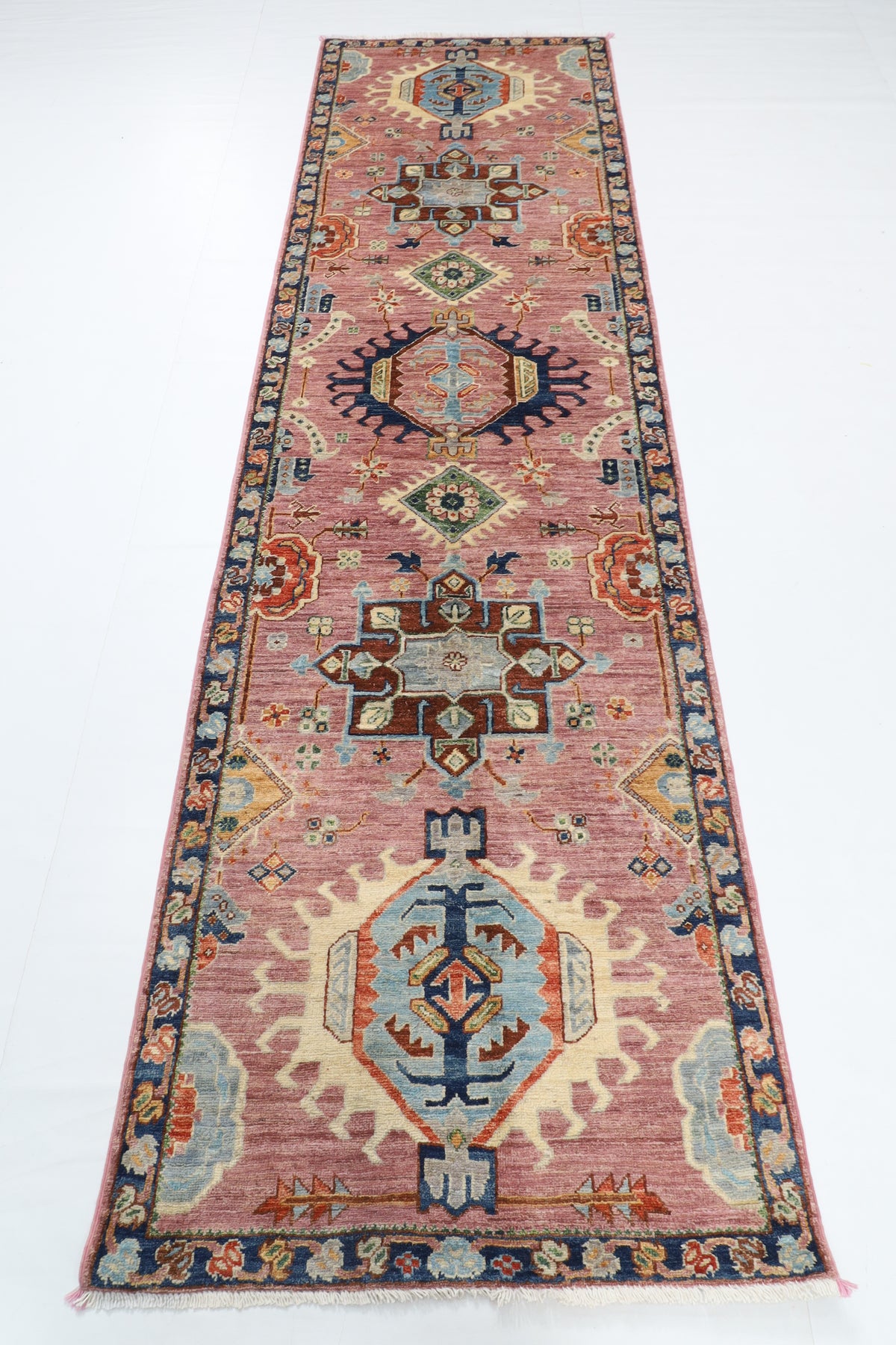 86 x 306 cm | Hand Knotted Runner Pink Waziri Afghan Carpet