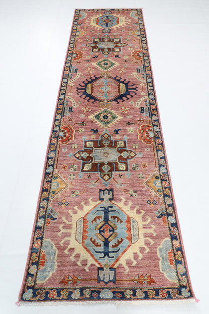 86 x 306 cm | Hand Knotted Runner Pink Waziri Afghan Carpet