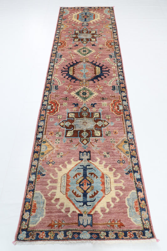 86 x 306 cm | Hand Knotted Runner Pink Waziri Afghan Carpet
