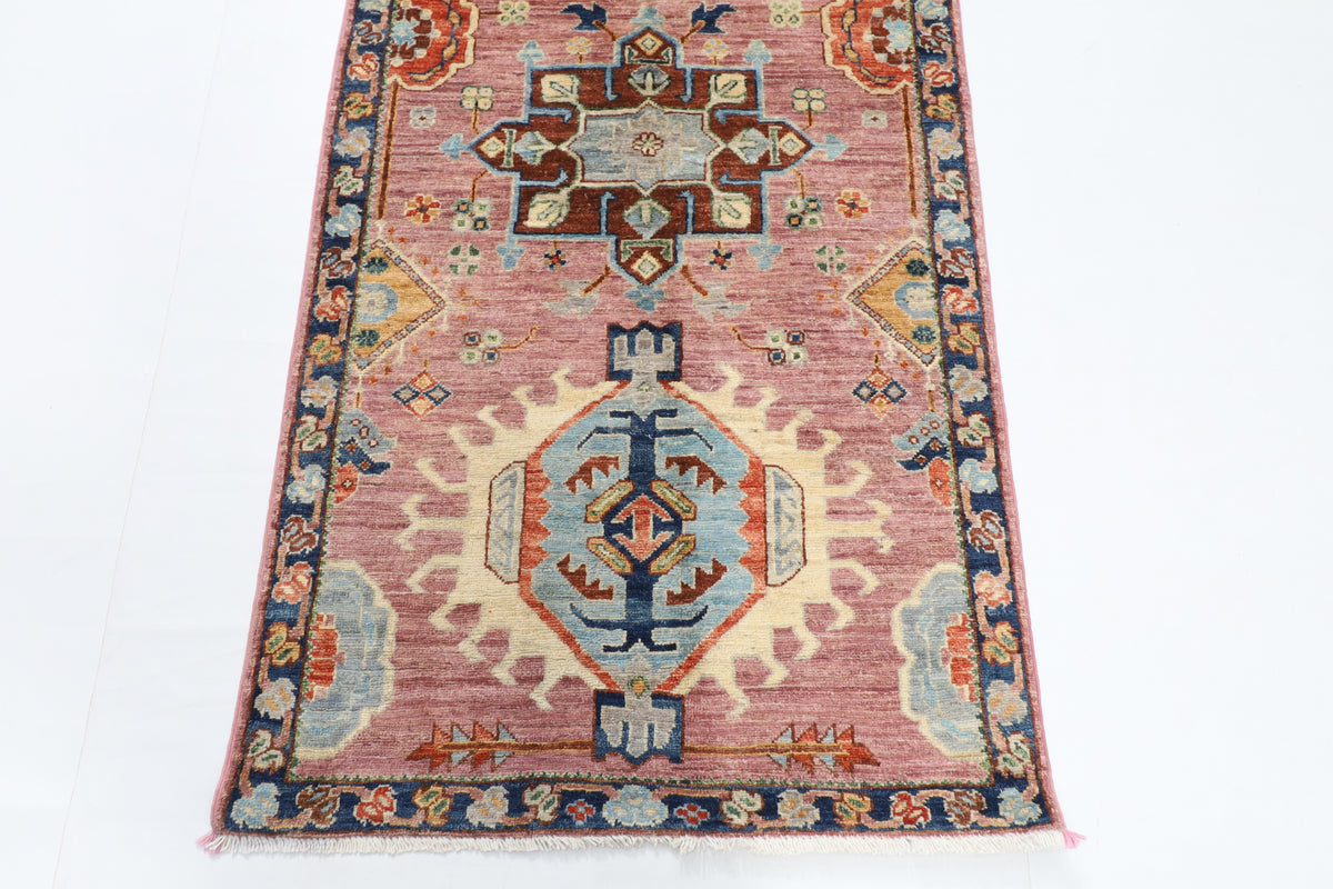 86 x 306 cm | Hand Knotted Runner Pink Waziri Afghan Carpet
