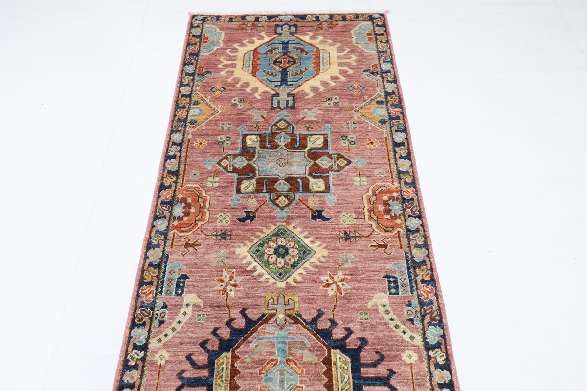 86 x 306 cm | Hand Knotted Runner Pink Waziri Afghan Carpet