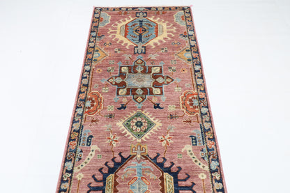 86 x 306 cm | Hand Knotted Runner Pink Waziri Afghan Carpet