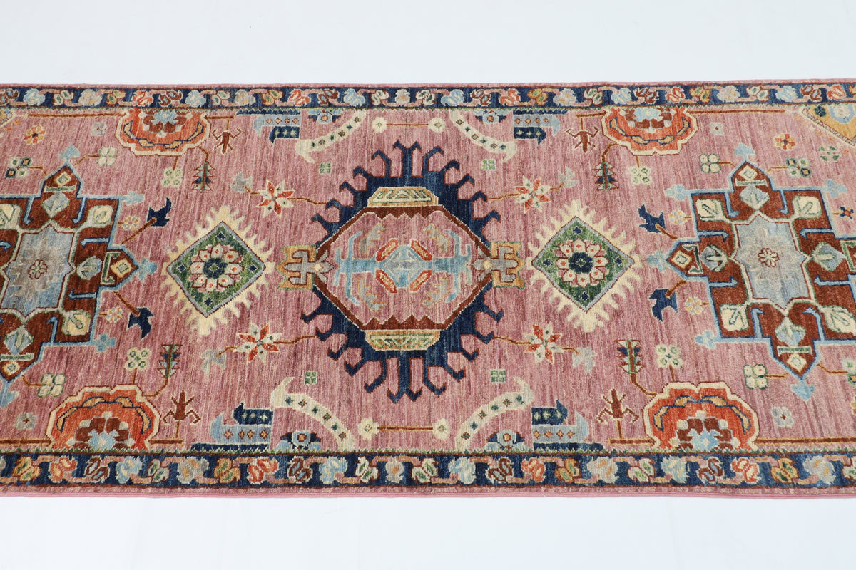 86 x 306 cm | Hand Knotted Runner Pink Waziri Afghan Carpet