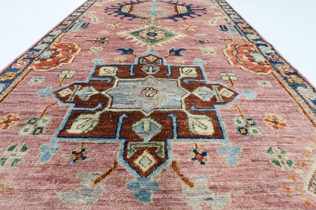 86 x 306 cm | Hand Knotted Runner Pink Waziri Afghan Carpet