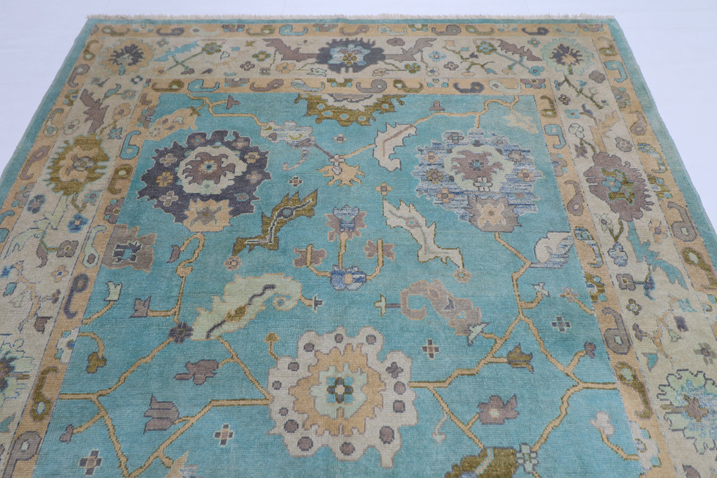 208 x 303 cm | Oriental Floral Oushak Afghan Tribal Hand Knotted Wool Carpet