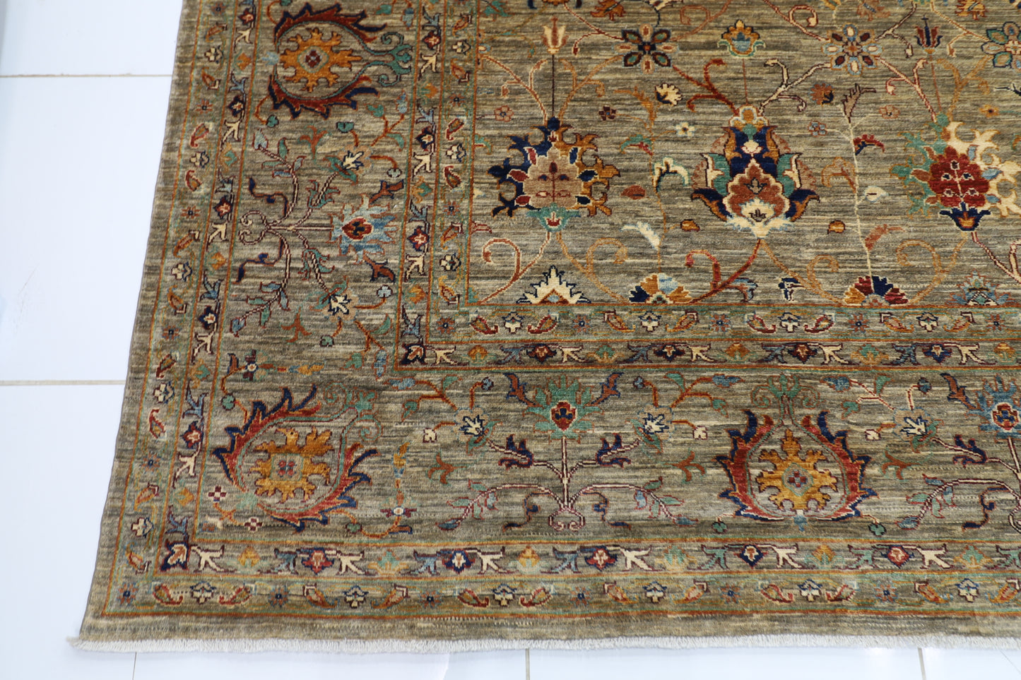 371 x 527 cm | Sultani Grey Afghan Hand Knotted Carpet Large Size Carpet