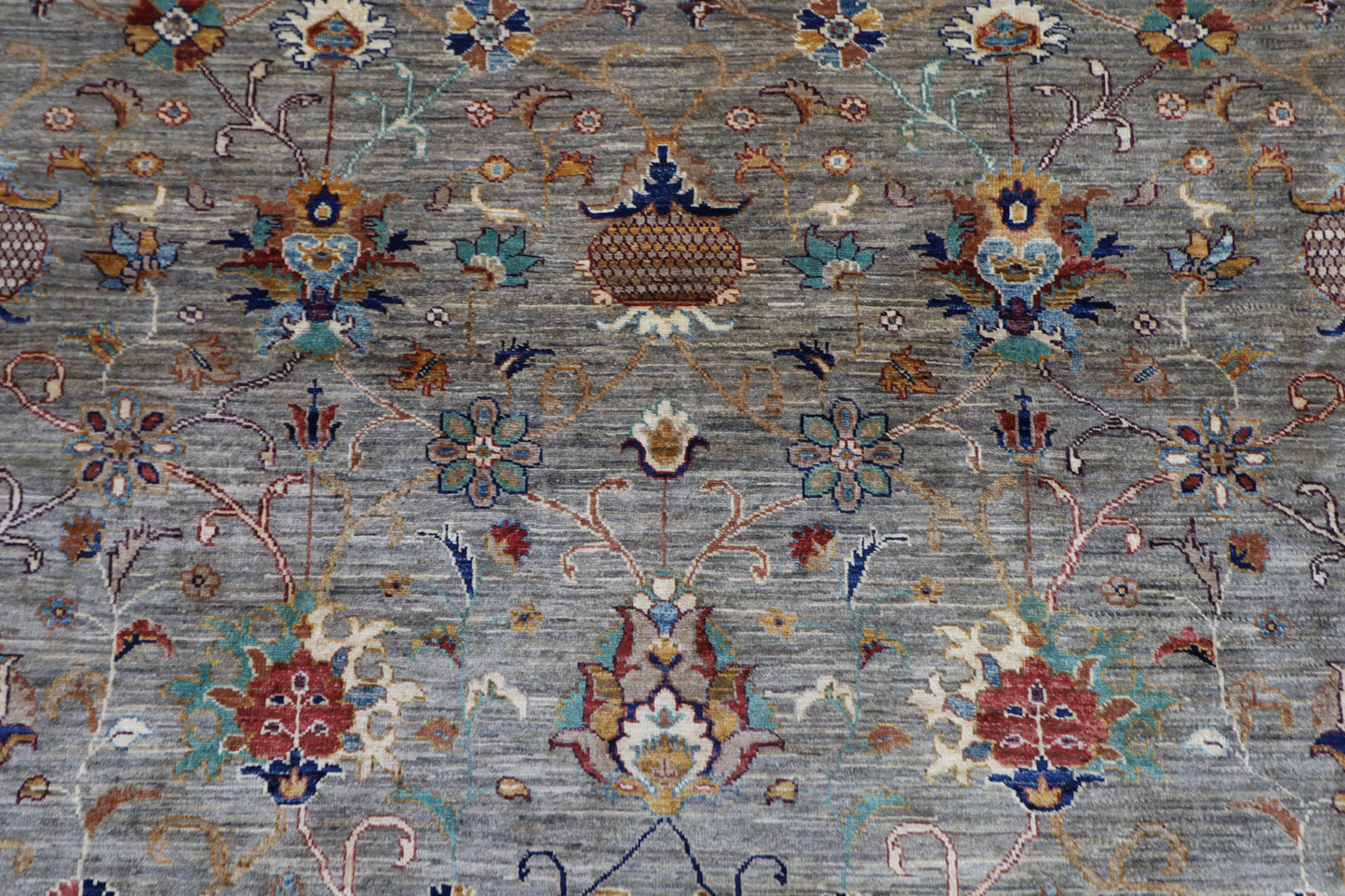 371 x 527 cm | Sultani Grey Afghan Hand Knotted Carpet Large Size Carpet