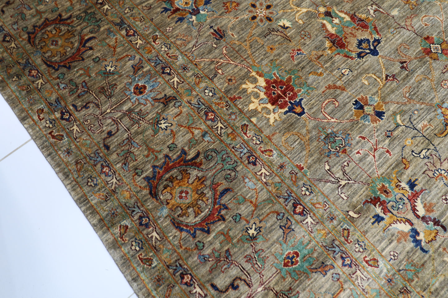 371 x 527 cm | Sultani Grey Afghan Hand Knotted Carpet Large Size Carpet