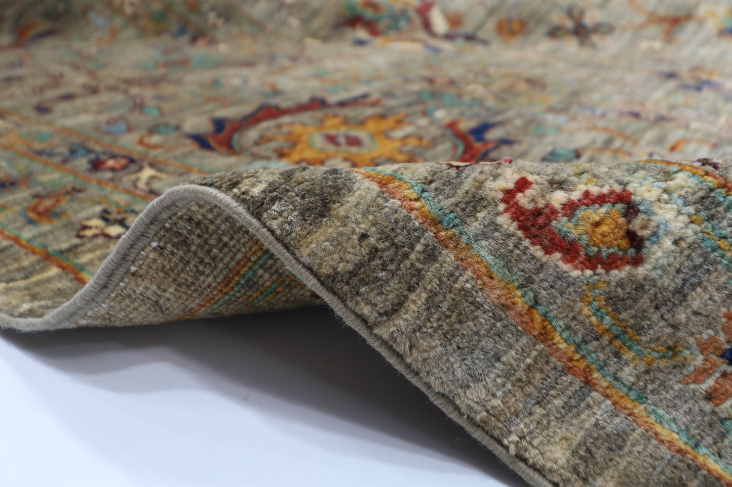 371 x 527 cm | Sultani Grey Afghan Hand Knotted Carpet Large Size Carpet