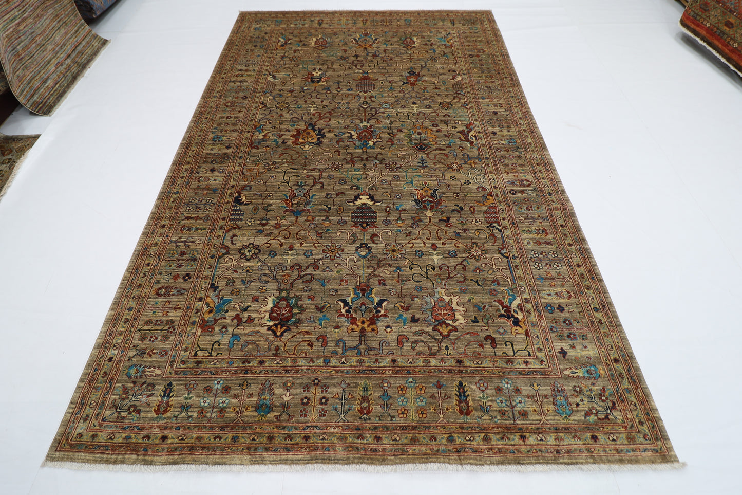 194 x 300 cm | Oriental Floral gray Afghan Tribal Hand Knotted Wool Carpet