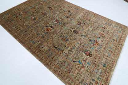 194 x 300 cm | Oriental Floral gray Afghan Tribal Hand Knotted Wool Carpet