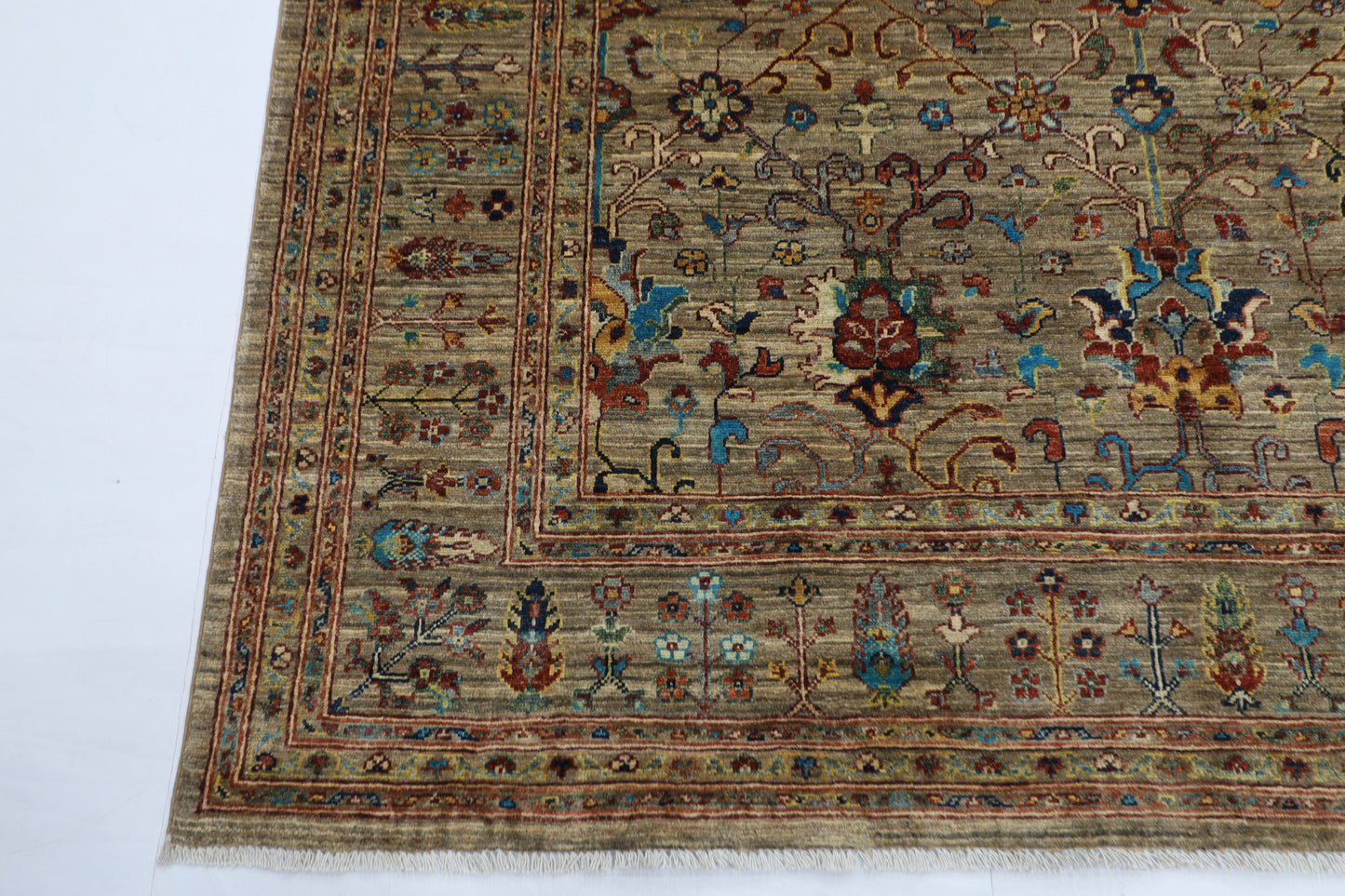 194 x 300 cm | Oriental Floral gray Afghan Tribal Hand Knotted Wool Carpet