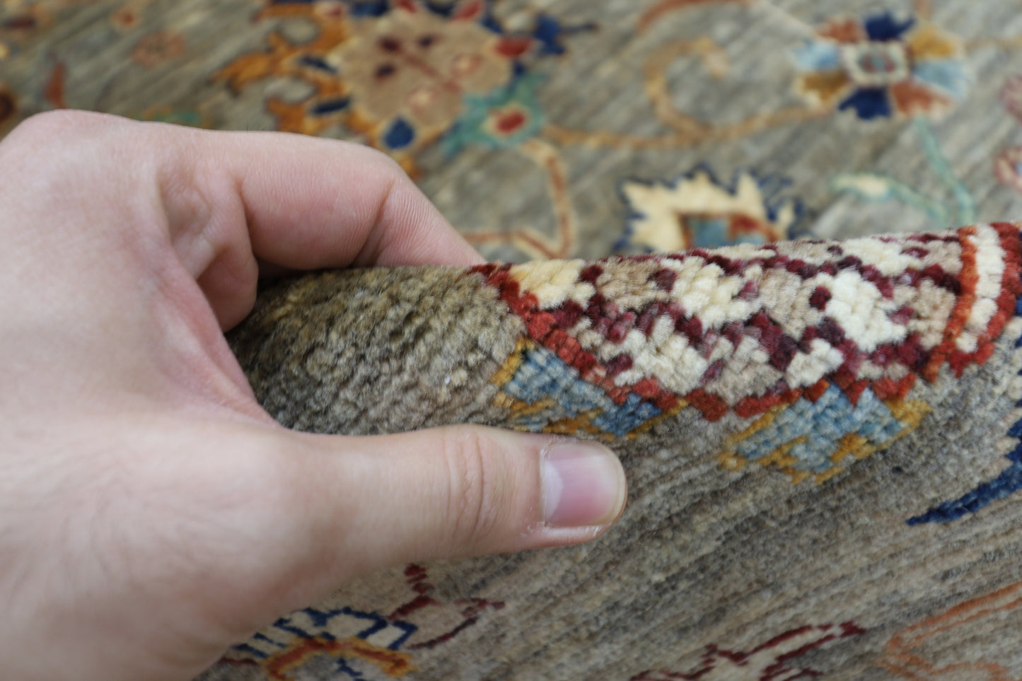 371 x 527 cm | Sultani Grey Afghan Hand Knotted Carpet Large Size Carpet
