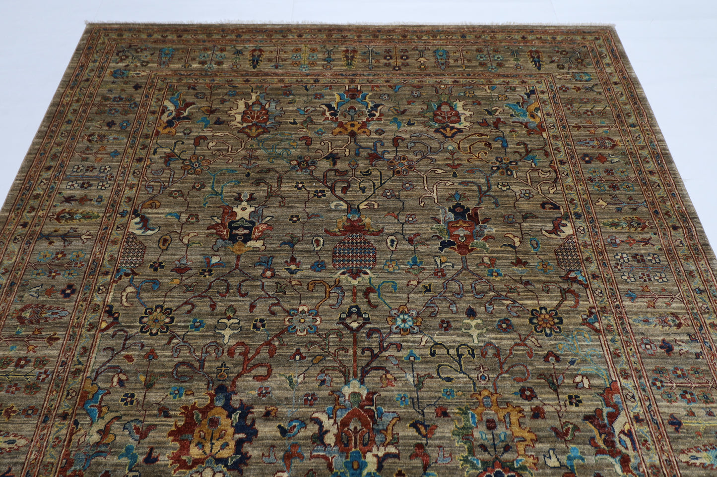 194 x 300 cm | Oriental Floral gray Afghan Tribal Hand Knotted Wool Carpet